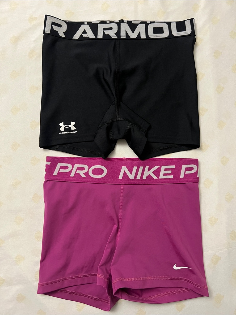 Nike & Under Armour Women's Pink and Black Pro Compression Shorts